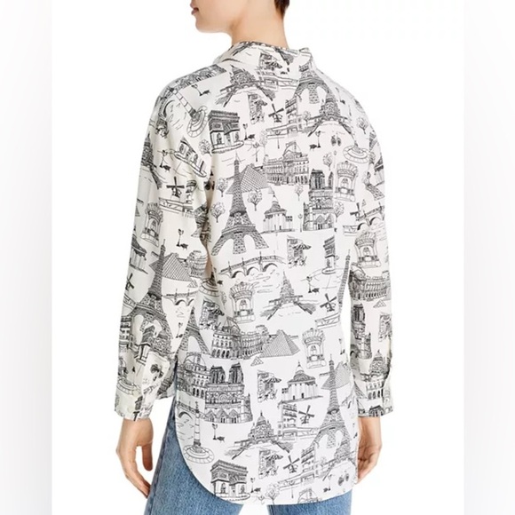 Karl Lagerfeld Parisian Cityscape Icon Graphic Button Down Blouse - Picture 2 of 8